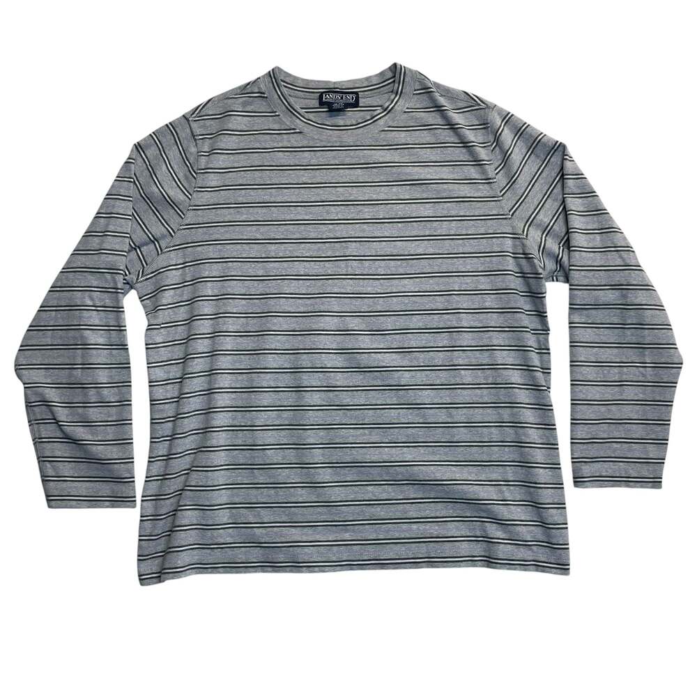 Lands’ End Gray Striped Long Sleeve T-Shirt Men’s XL 18-20 Regular